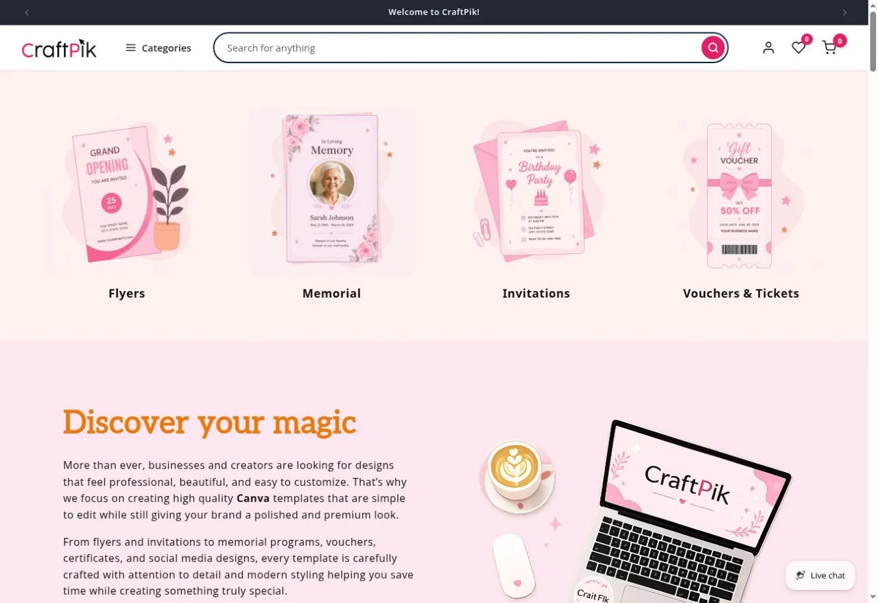 Craftpik homepage captured from the client website