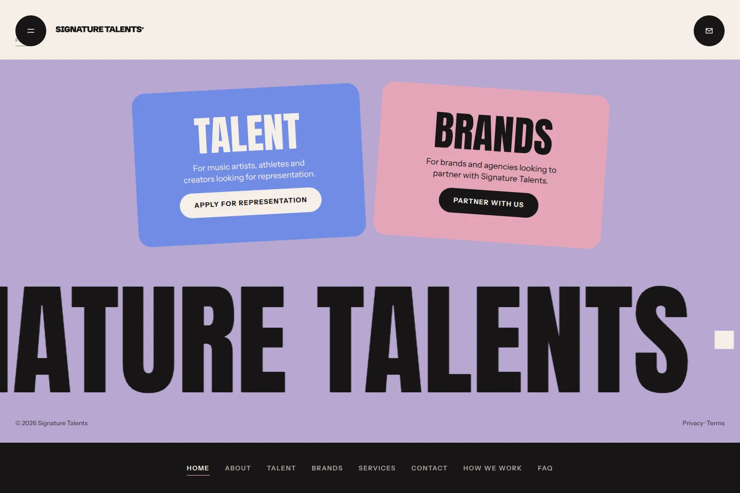 Signature Talents contact section